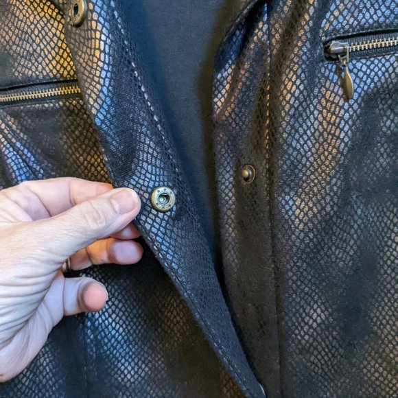 Chico's Black and Brown Snakeskin Print Jacket Faux Leather Look Pockets - Picture 6 of 11